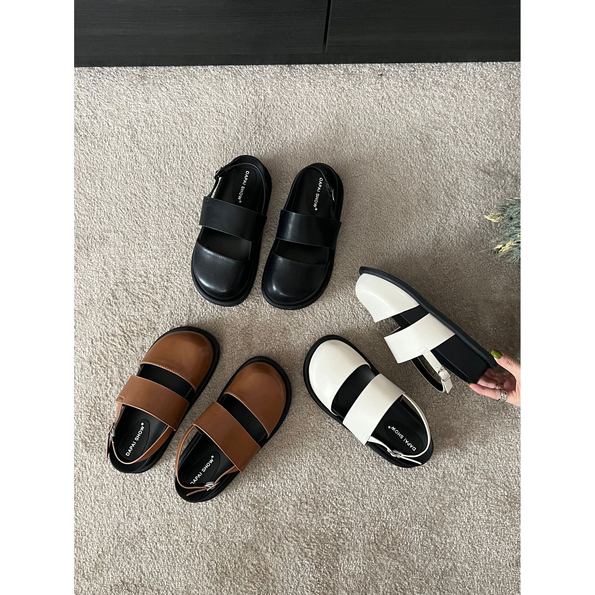 Retro Raise The Bottom One Strap Two-way Breathable Closed Toe Sandals foto 5