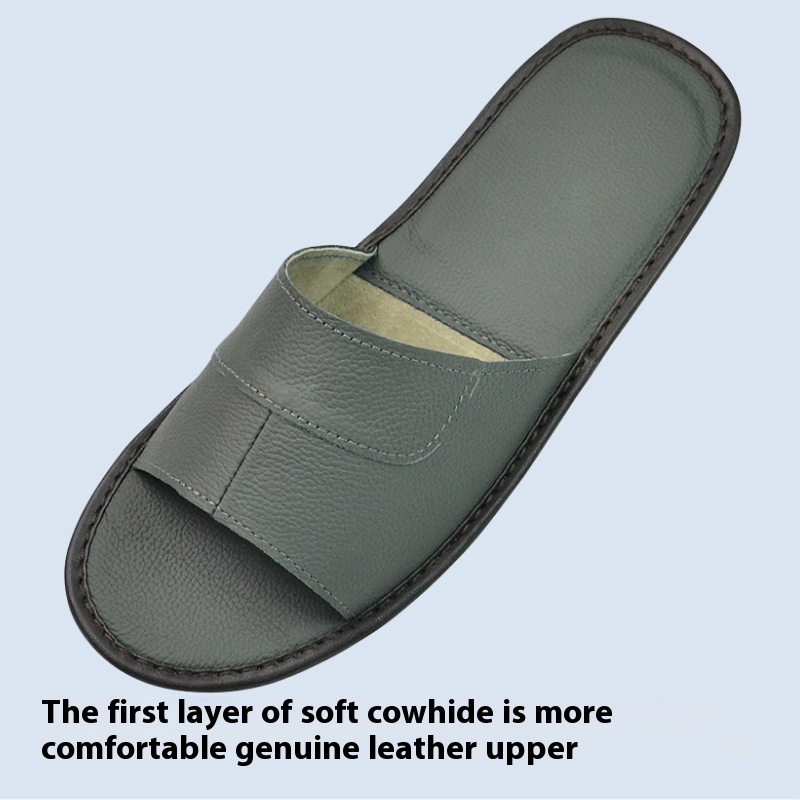 Home Indoor Non-slip Soft Bottom Top Layer Cowhide Sandals foto 4