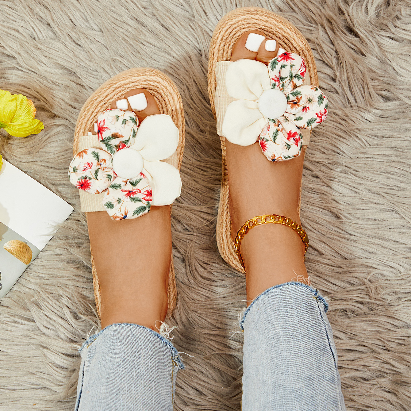 Women's Rope Bottom Stitching Floral Fashion Casual Slippers foto 4
