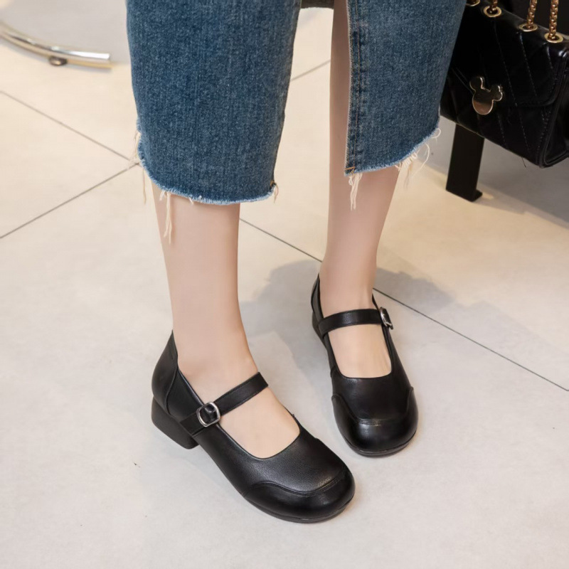SpringSummer New Arrival Round-toe Chunky-heel Soft-soled Casual Versatile Leather Shoes foto 4