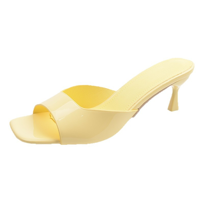 Womens Open-toe Square-toe Slippers With A Thin Heel For Outdoor Wear foto 3