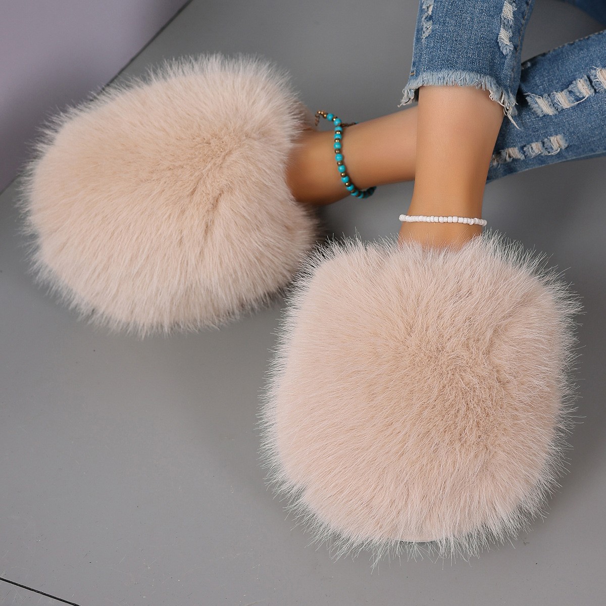 Large Size Solid Color Fluffy Soft Bottom Winter Baotou Home Warm Multi-color Cotton Slippers foto 2