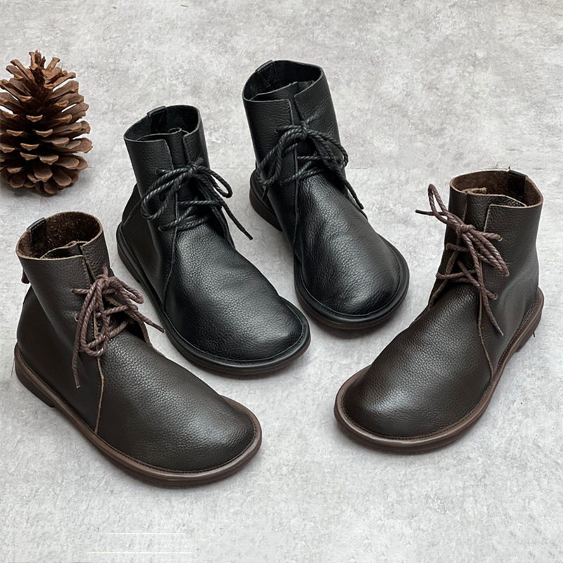 Retro Genuine Leather Martin Boots, Casual Round Toe, Versatile British Style foto 2