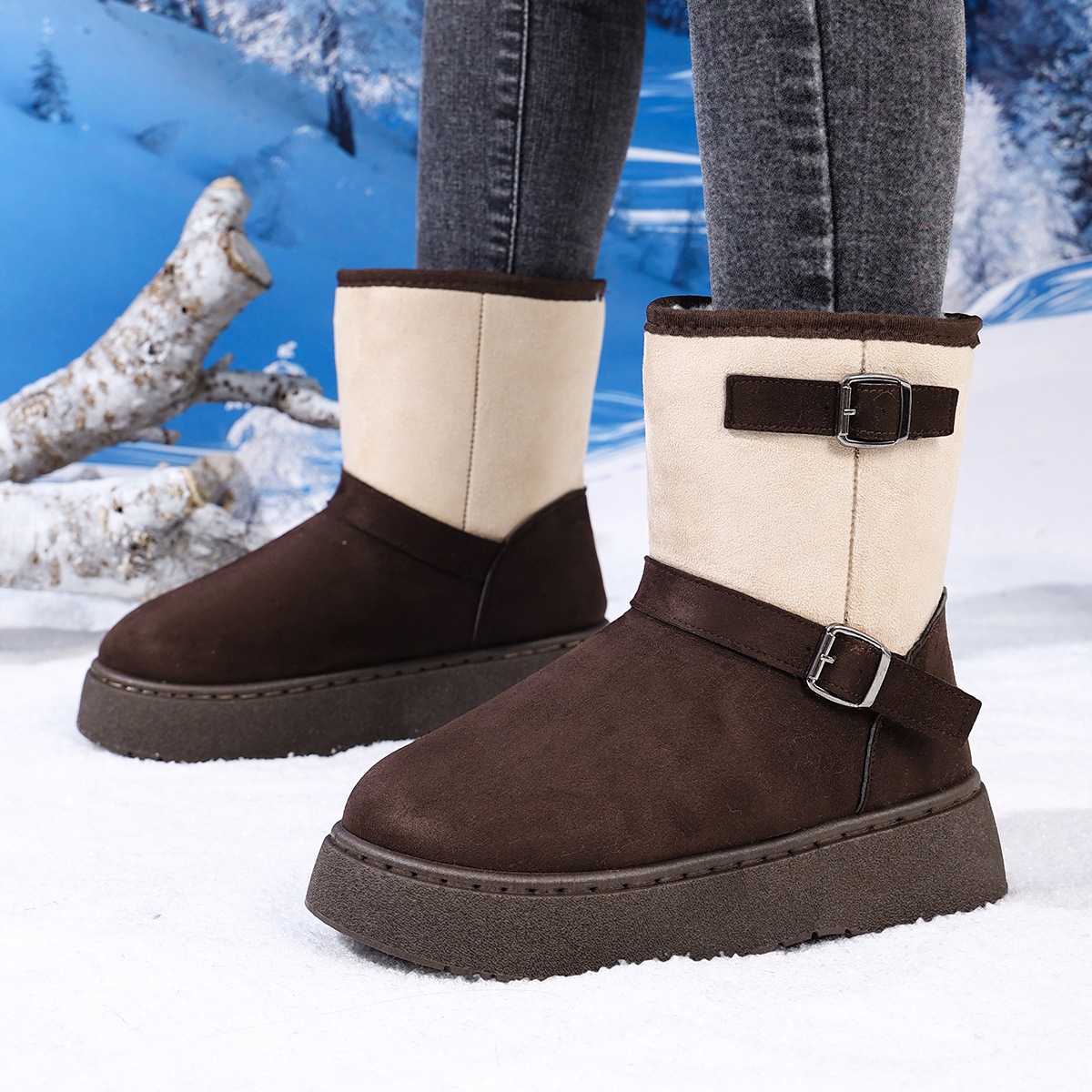 Round Toe Fashionable And Comfortable Furry Slip-on Snow Boots For Women foto 3