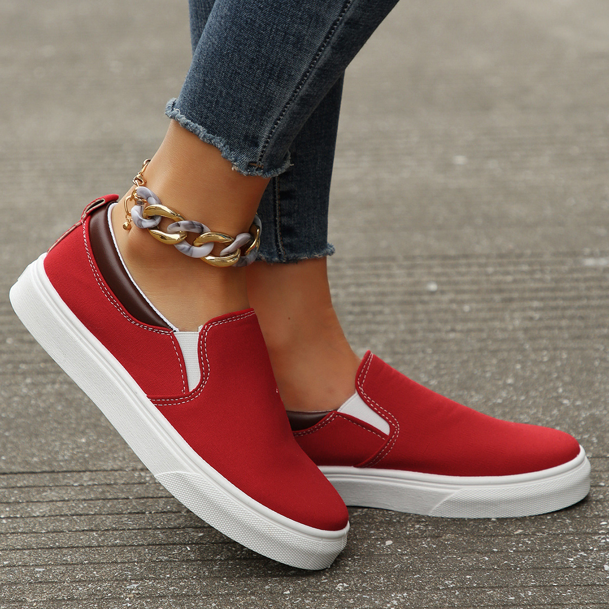 Womens Low-Top Solid-Colored Flat Shoes Cross-Border Slip-On Color-Block Loafers foto 5