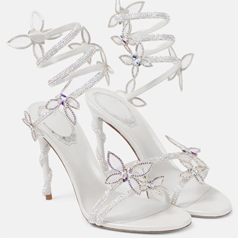 Snake Butterfly Rhinestone Flower Stiletto Heel Roman Sandals foto 4