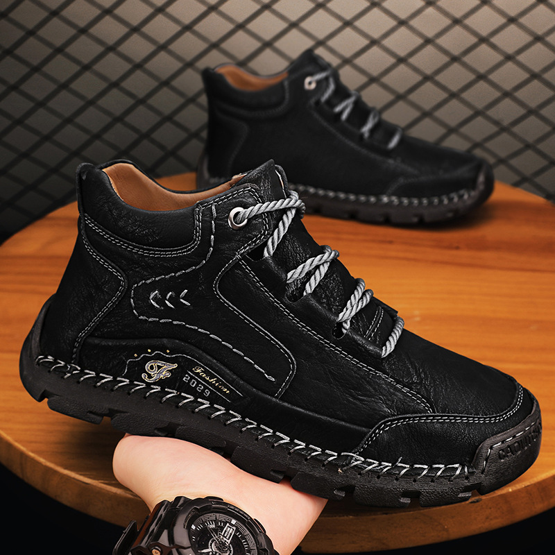 Fleece-lined Warm Mid-top Cotton-padded Shoes Soft Bottom Stitching Non-slip Men's Outdoor Leisure Shoes foto 4