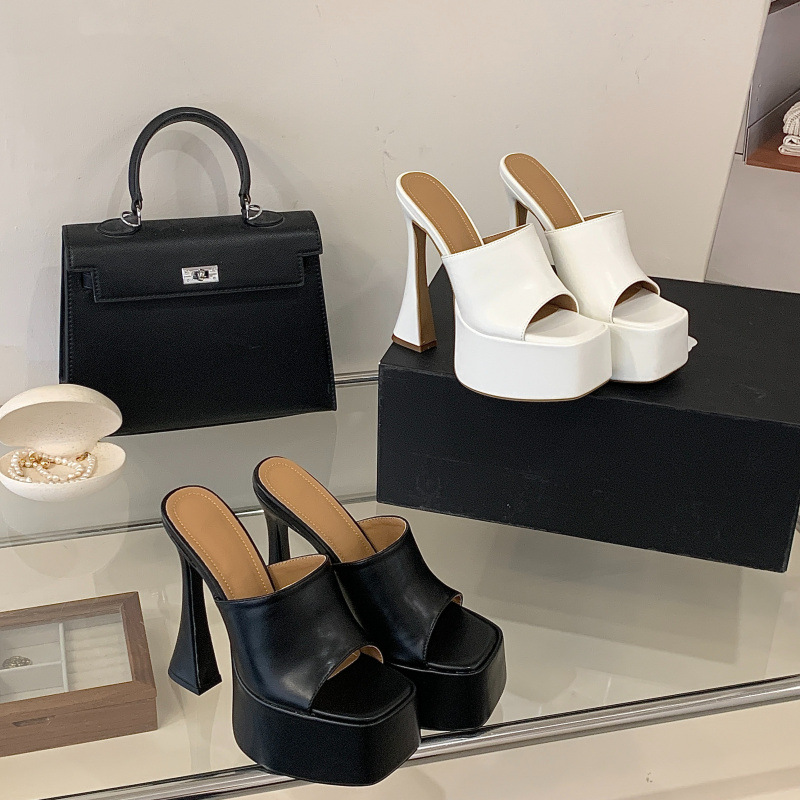 Square-toe Open-toe High-heeled Wedge Sandals foto 4