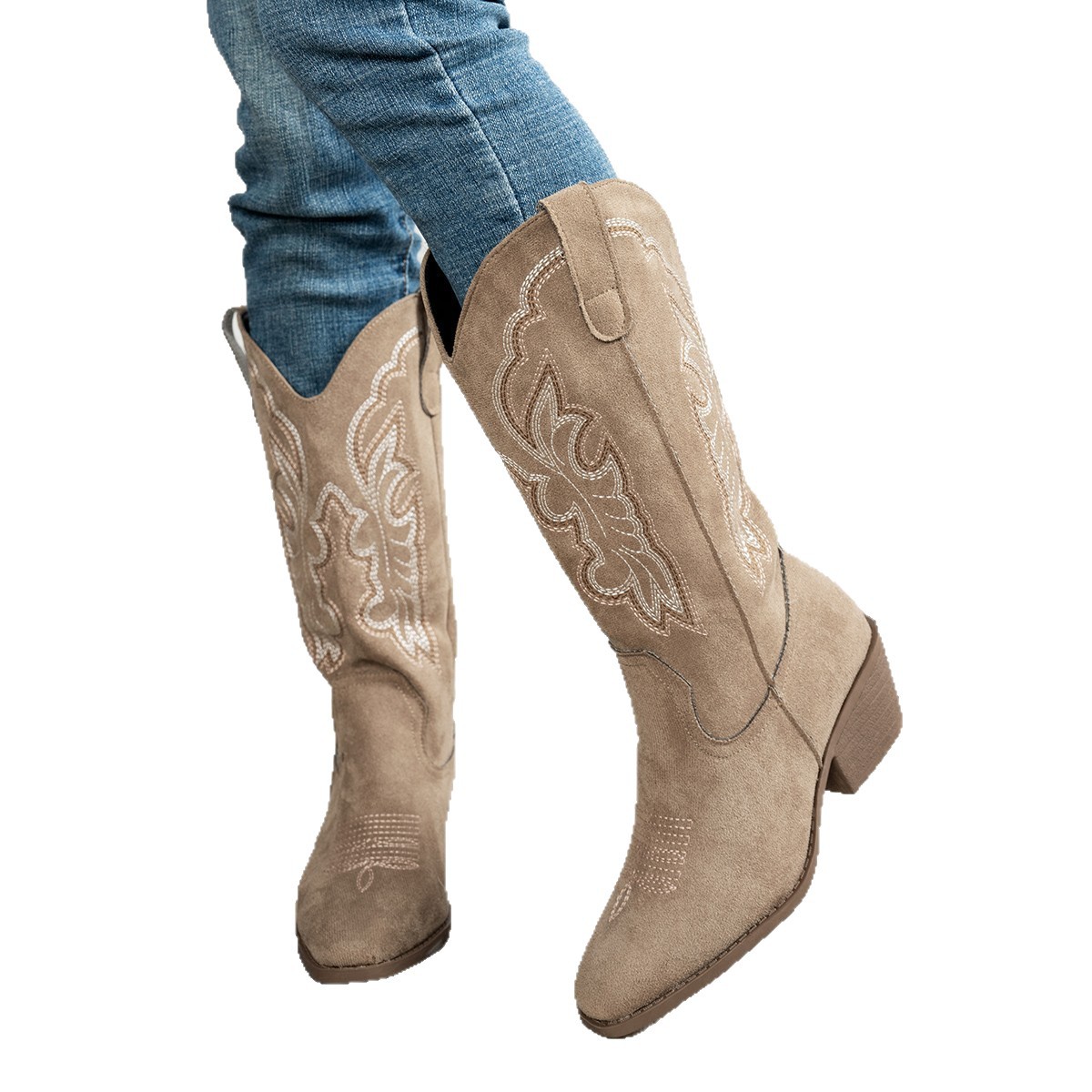 Pointed Toe Western Cowboy Boot Women's Large Size Embroidered Thick Boots foto 5