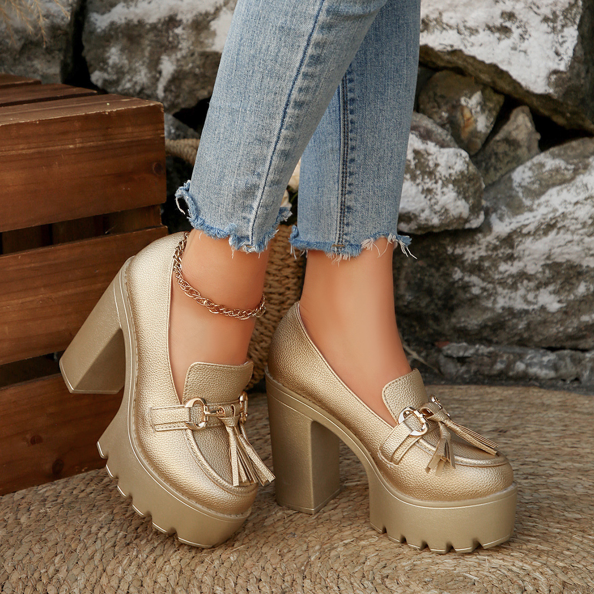 Tasseled Metal-Decorated High-Heel Pumps For Women