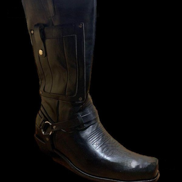 Embroidered Knight High-Heel Leather Mens Boots foto 5