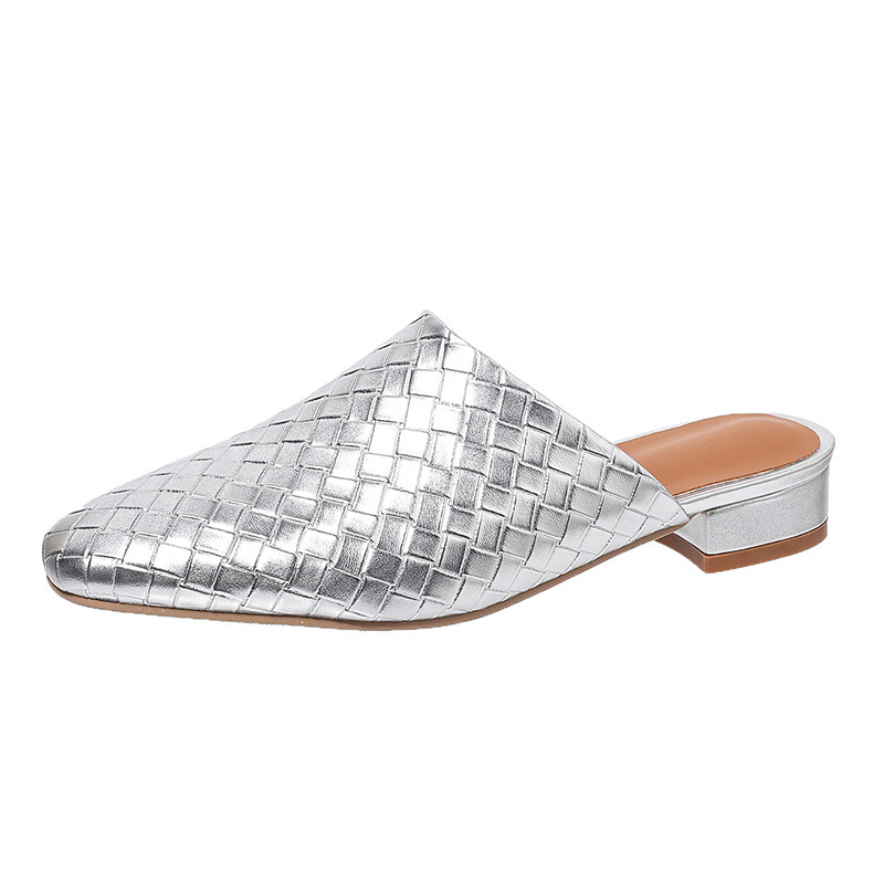 Women's Casual Low-Heel Plus-Size Woven Closed-Toe Outdoor Slippers