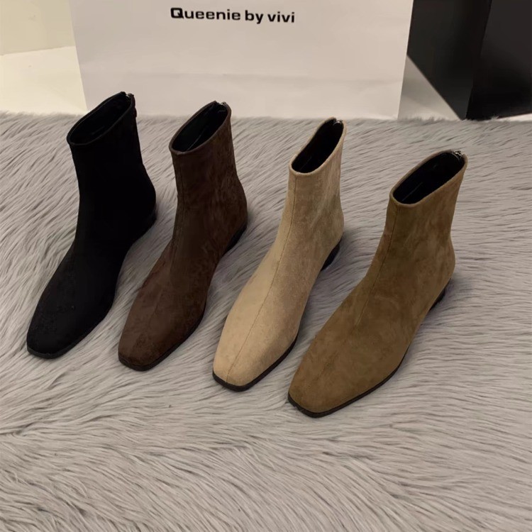 Womens Chunky-Heel Suede All-Match Fleece-Lined Stylish Ankle Boots foto 4