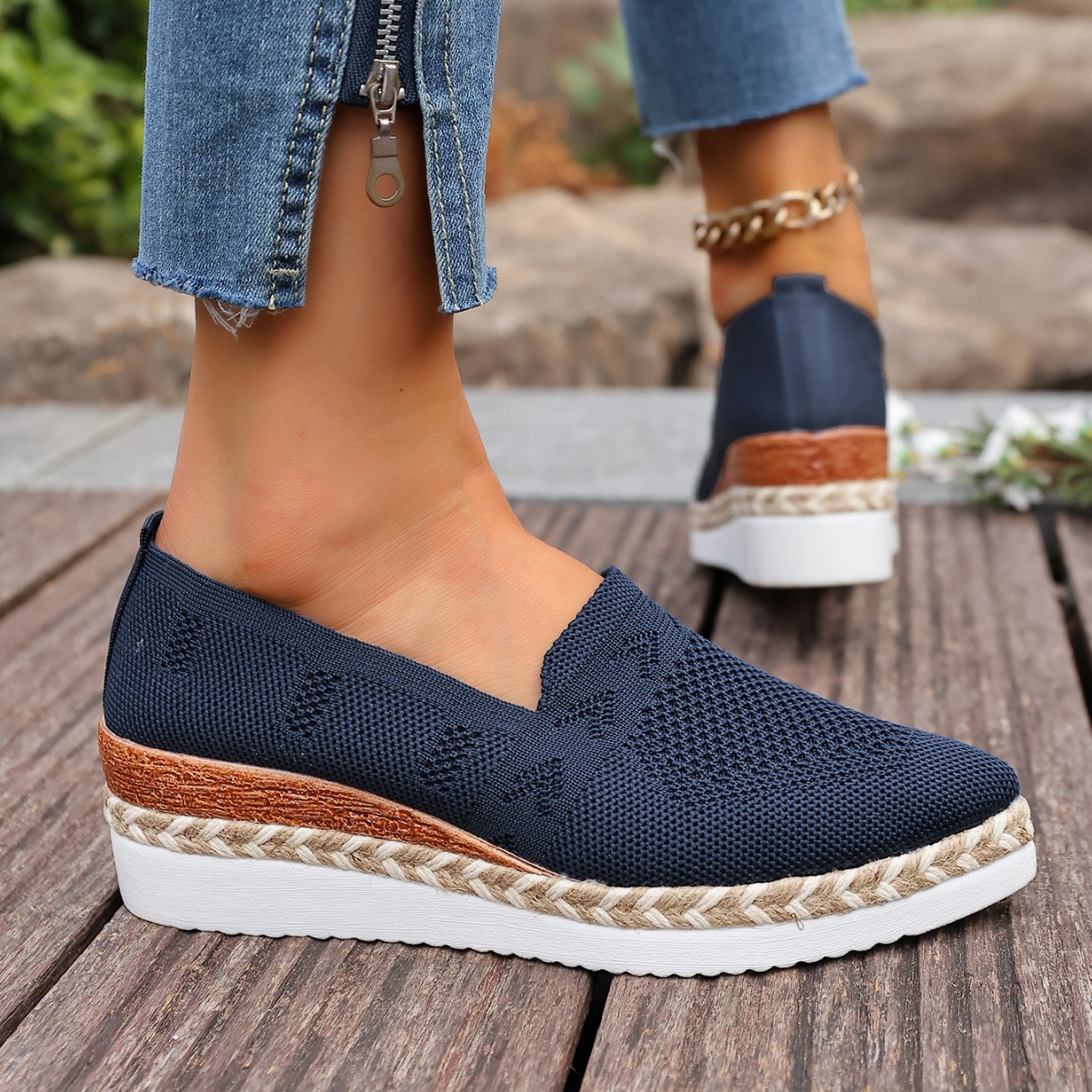 Woven Hemp Rope Platform Shallow Breathable Snakeskin Pointed Toe Women's Flats foto 4