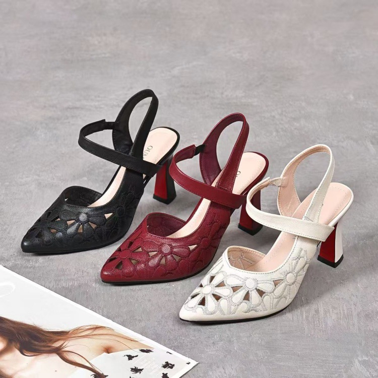 New Stylish Pointed-toe, Back-cutout Soft-leather Closed-toe High-heeled Sandals foto 4