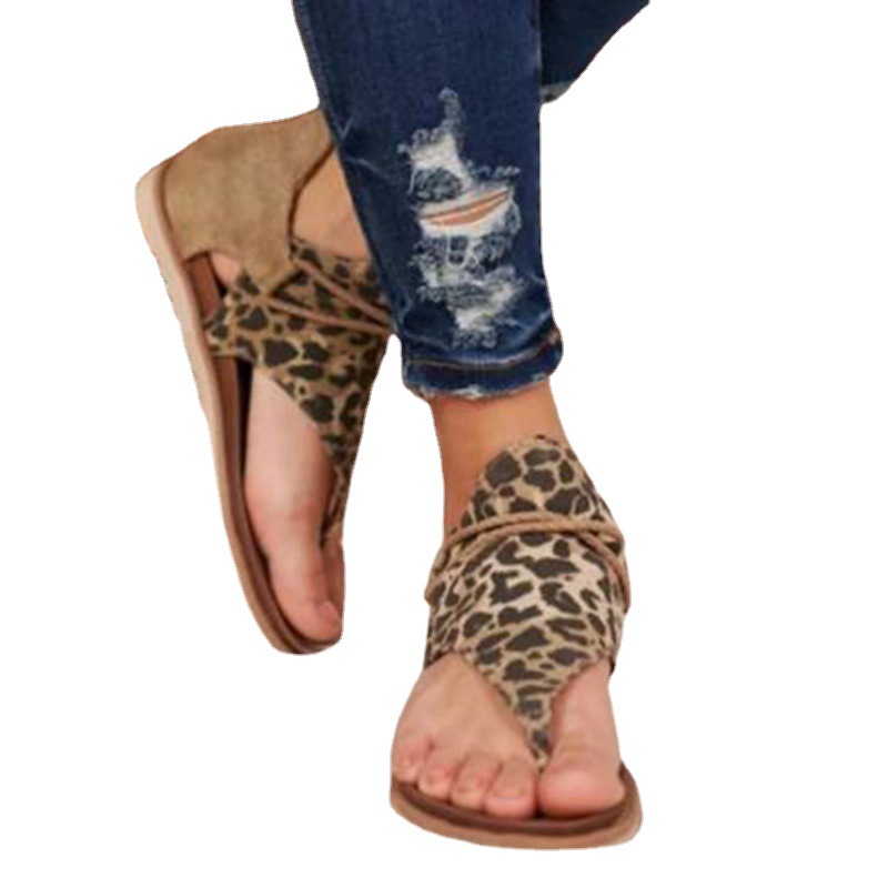 Flat Plus Size Leopard Back Zipper Sandals foto 5