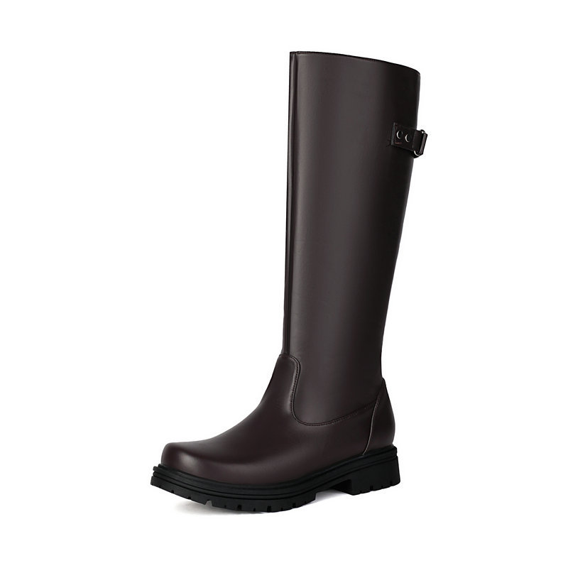 Womens Retro British-Style Leather Belt-Buckle Riding Boots foto 4