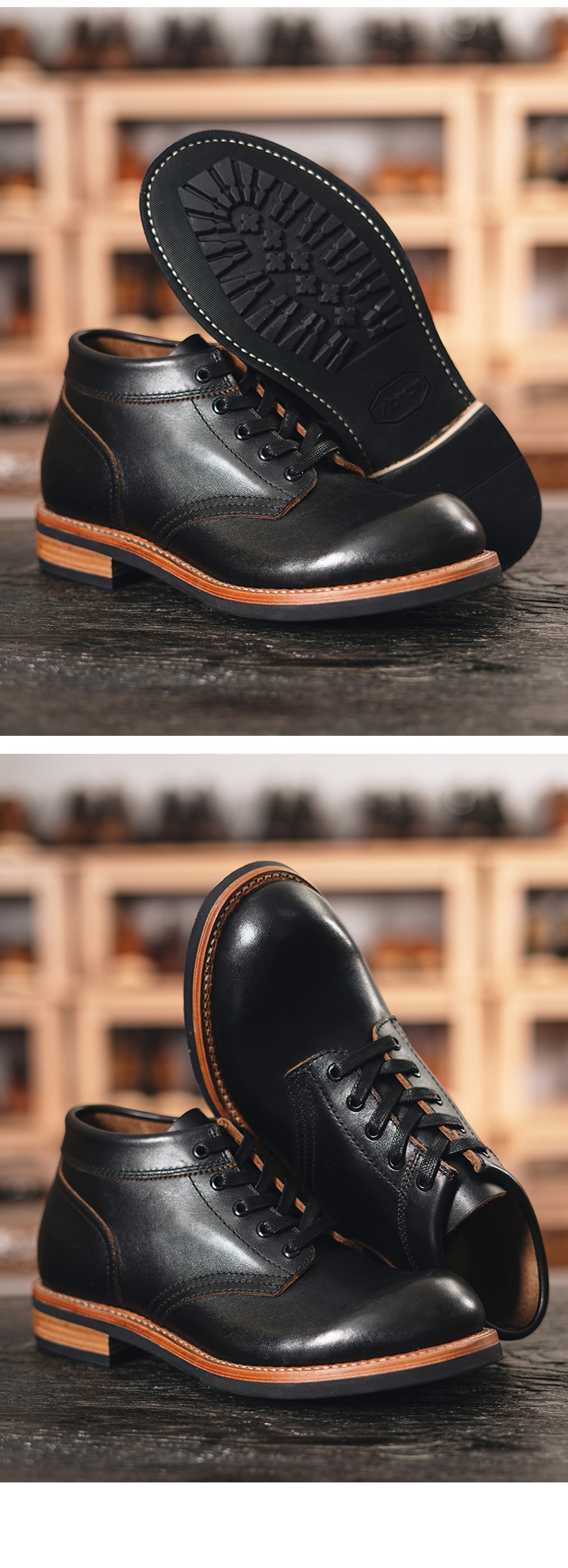 Men's Leather Low-top Short Booties Round Head Leisure Tooling Sneaker foto 2