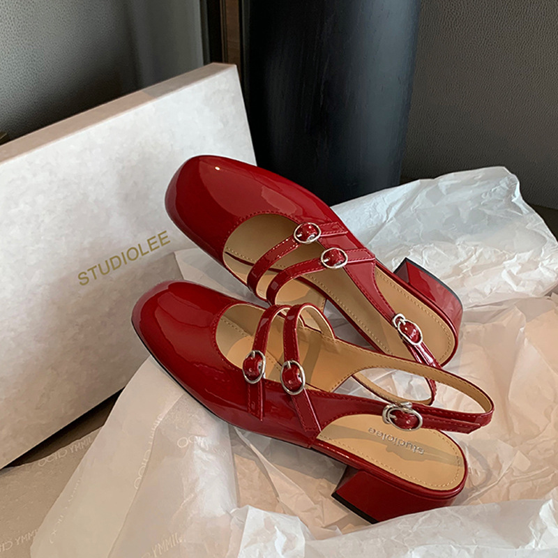 Women's Fashionable Retro Square-Toe Double-Breasted Sandals foto 2