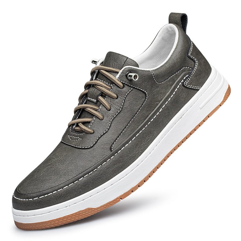 Men's Cowhide Board Shoes Thick Bottom Retro Trendy Flat Handmade Sewing foto 2