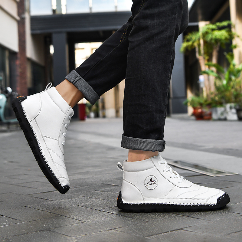 Plus Size Men's Leather Shoes High-top Hand Stitching foto 3