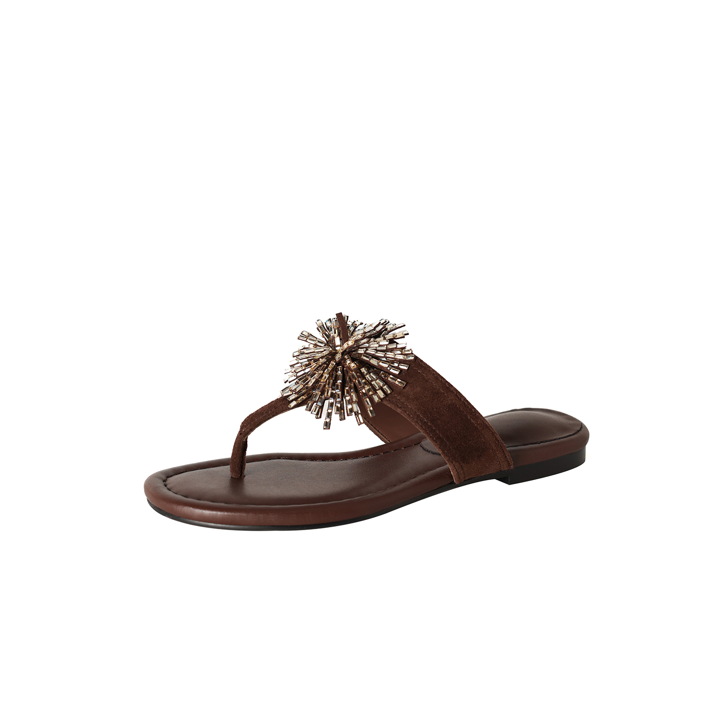 Women's Artisanal Full-Grain Lambskin Flip-Flop Sandals, Handmade Fireworks Crystal Embellished Suede Slides foto 4