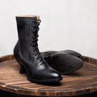 Womens High-heeled Uniquely Shaped Heel Lace-up Ankle Boots foto 4
