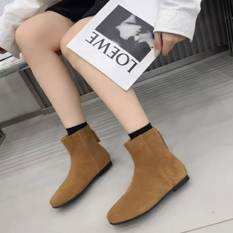 Versatile Retro Round Toe Matte Leather Casual Ankle Boots foto 4