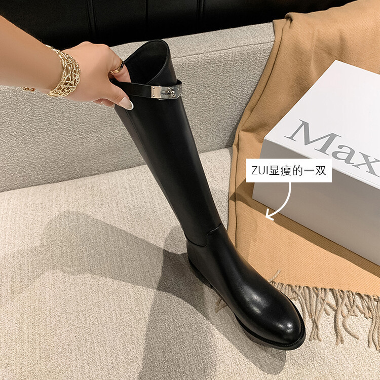 First Layer Cowhide Lock Knight Boots Big Tube Circumference Genuine Leather Below The Knee High Boots foto 5