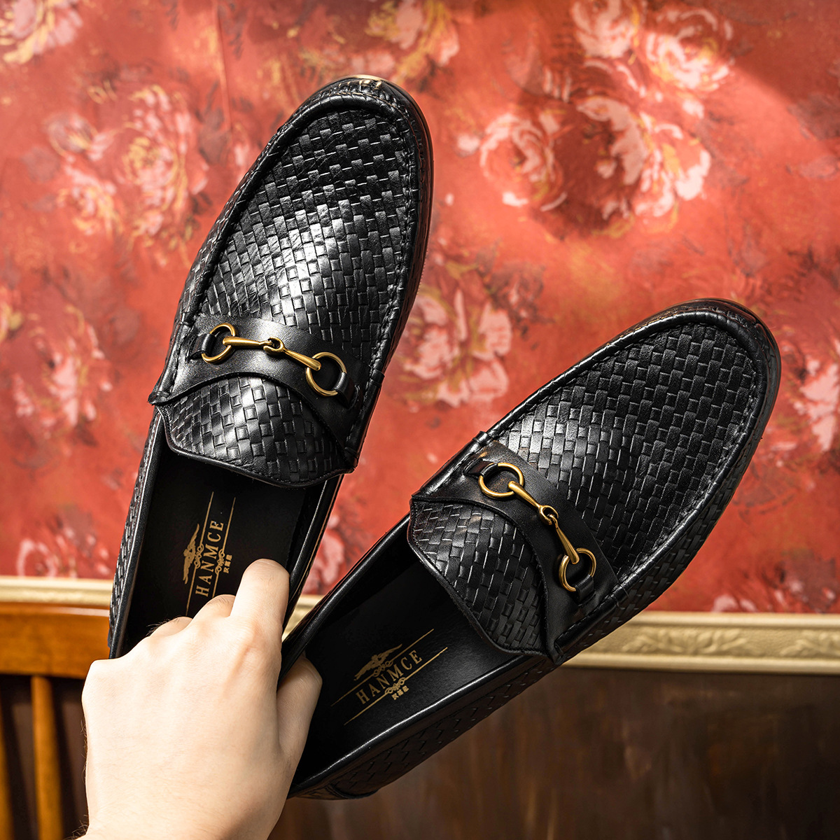 Business Casual Men's Woven Loafers Leather Shoes Men's Shoes foto 2
