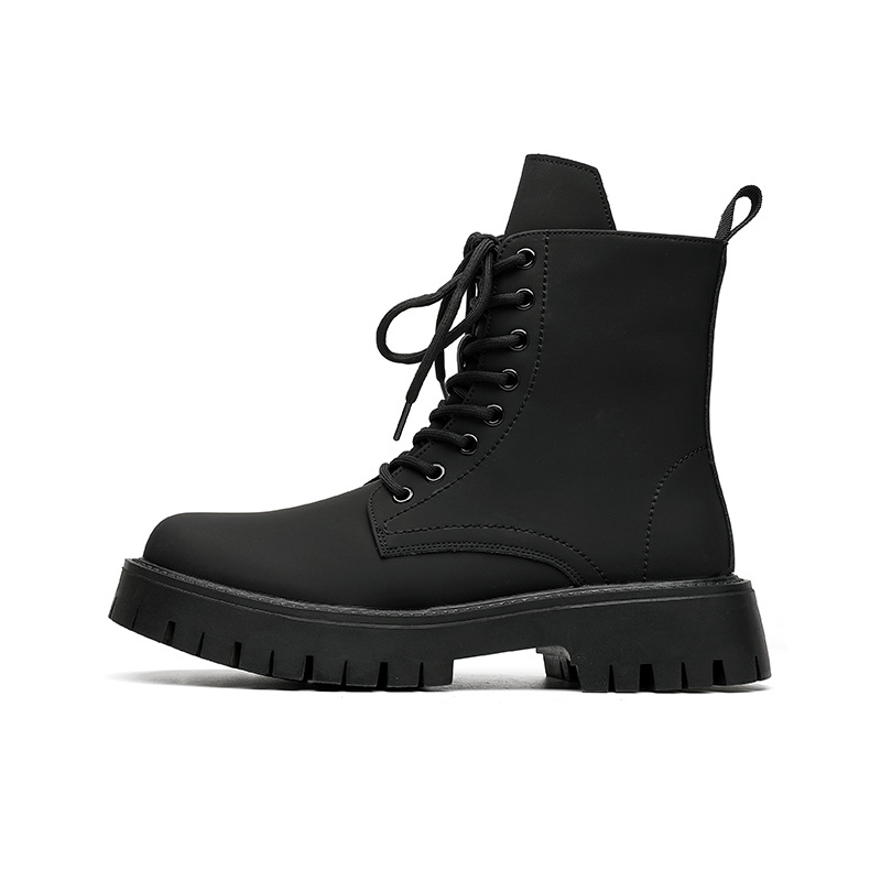 Black High-top Mid-calf Tooling Round Head Thick Bottom Martin Boots foto 3