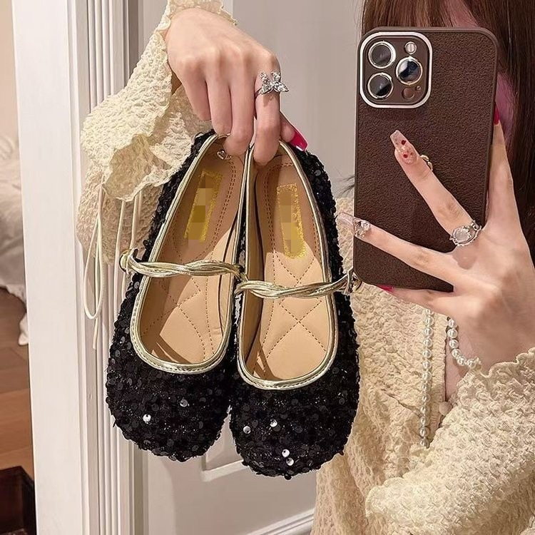 Womens French-style Sequined Mary Jane Shoes foto 3