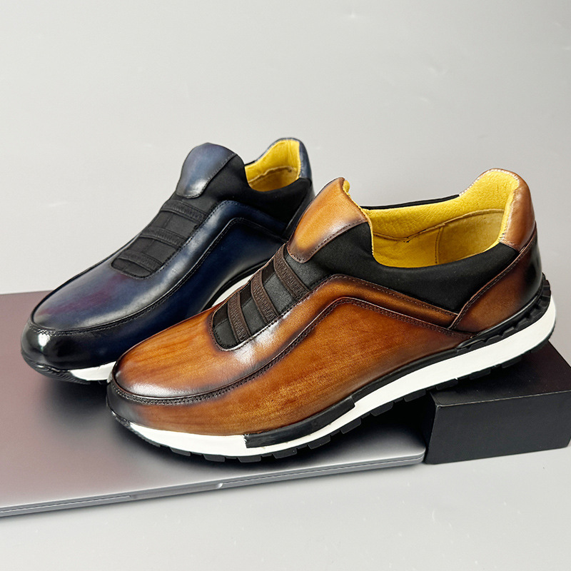 Round Head Genuine Leather Men's Shoes Fashion Casual Sneaker foto 2