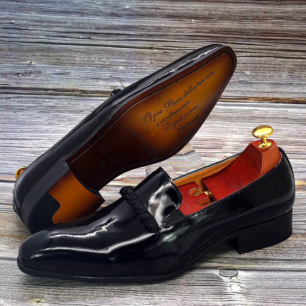 Men's Slip-on Formal Wear Black Patent Leather Loafers Pointed Toe Party Wedding Leather Shoes foto 4