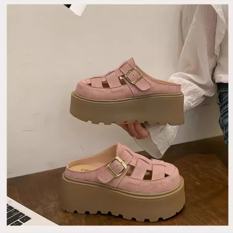 Small Chunky-soled Closed-toe Mule Sandals Hollow-out Roman Style Slippers foto 2