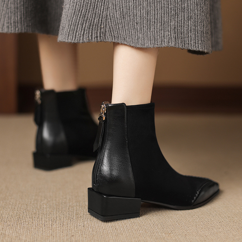 Pointed-toe Square-heeled Ankle Boots For Women foto 3