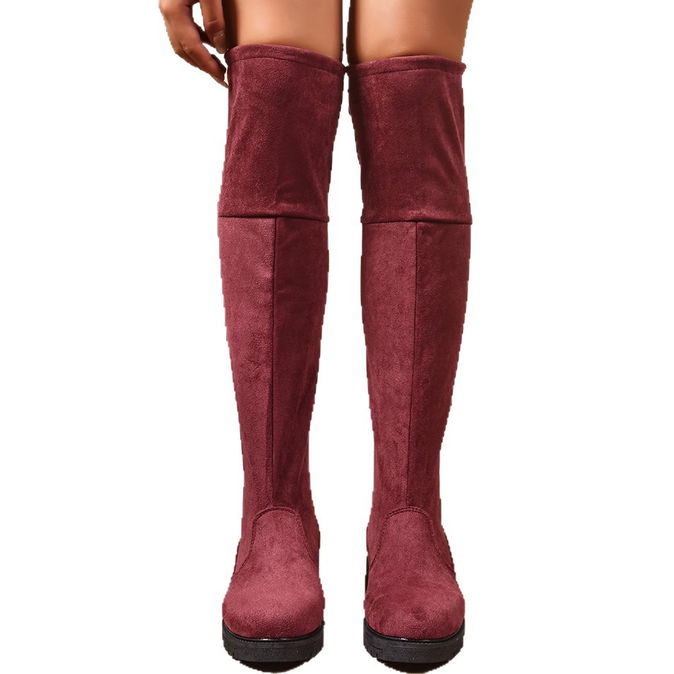 Women's Solid Colored Lace Up Knee High Boots foto 4