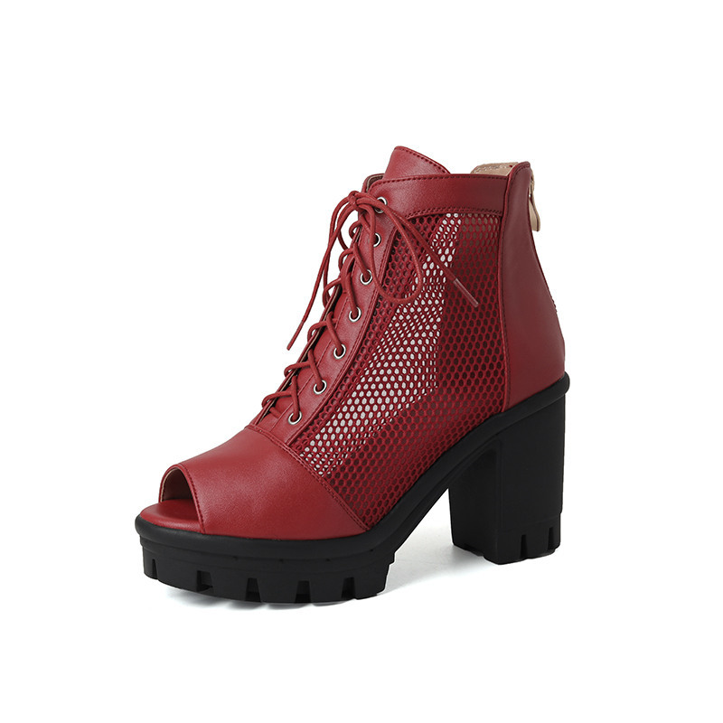 Womens Plus Size Mesh Peep Toe Chunky Heel Sandals With Thick Soles And High Heels foto 2