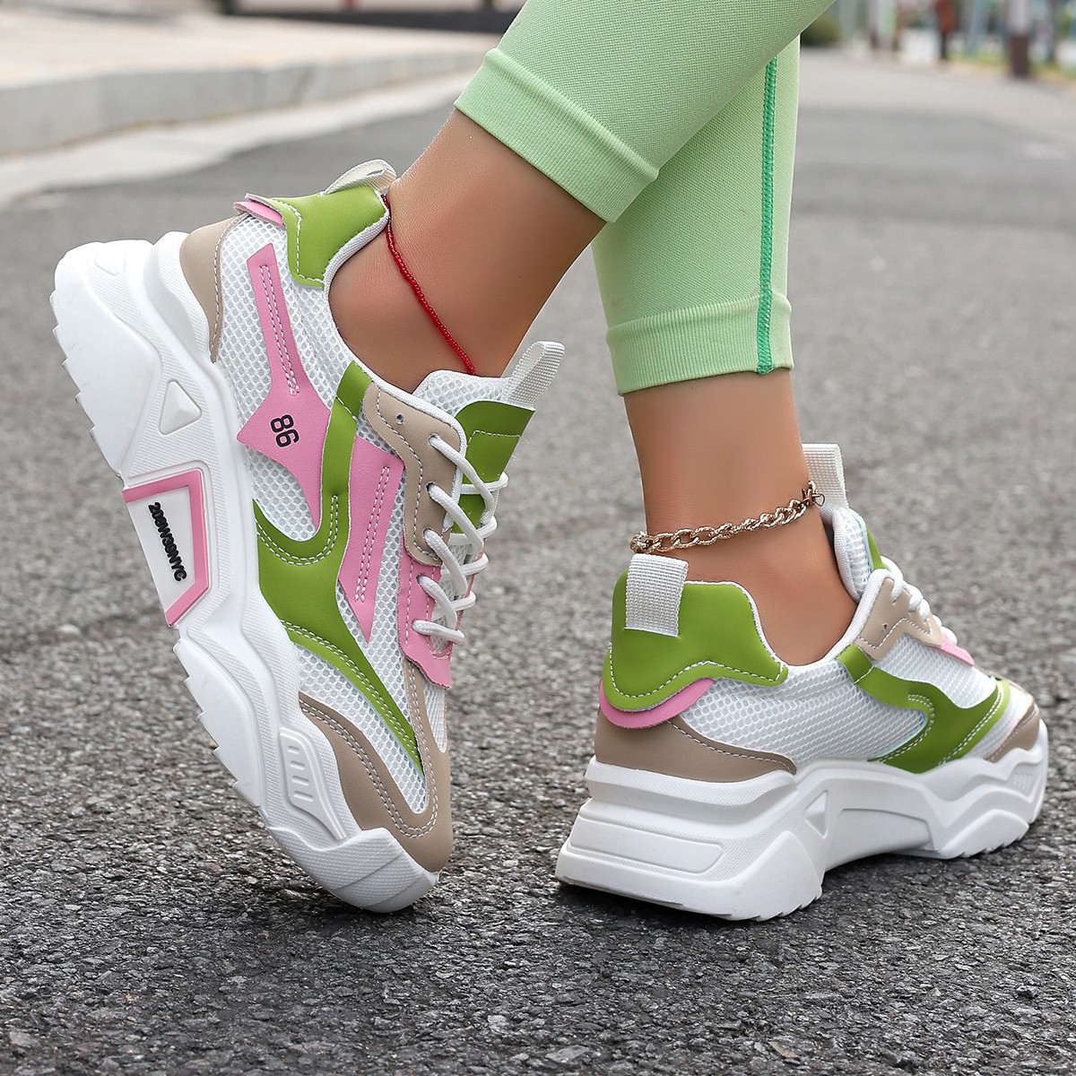 Womens Casual Sporty Floral Mesh Breathable Thick-Soled Elevator Shoes foto 2