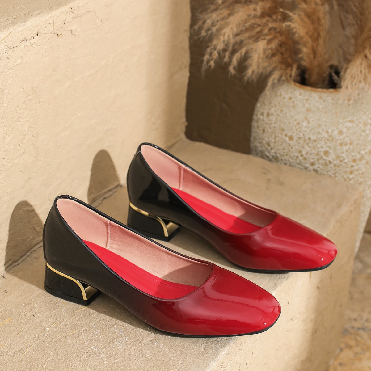 Women's Square Head Chunky Heel Soft Leather Comfortable High Heels foto 4
