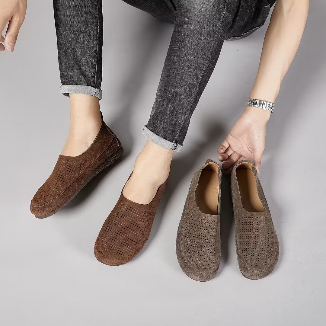 Retro Authentic Leather Hollow Out Men's Shoes foto 3