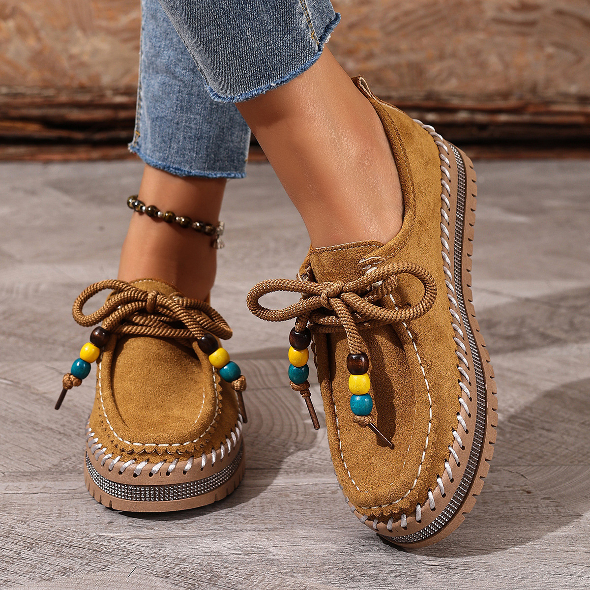 Retro Full-covered Thick-soled Women's Flats Soft-bottom Bean Shoes foto 2