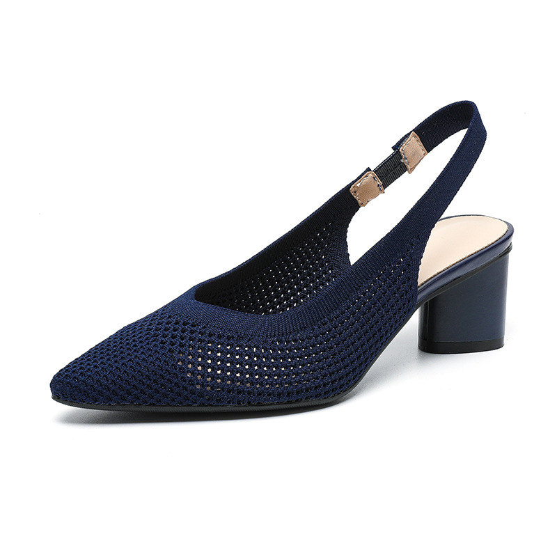 Hollow-out Knitted Closed Toe Back Empty Strap Sandals Pointed Toe
