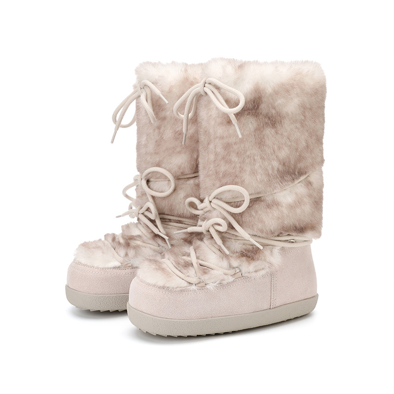 Womens Casual Thin-Strapped Insulated Flat-Heeled Mid-Calf Snow Boots foto 3