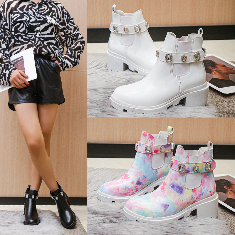 Euro-American Fashion Rhinestone Chunky-heel Trendy Boots foto 2