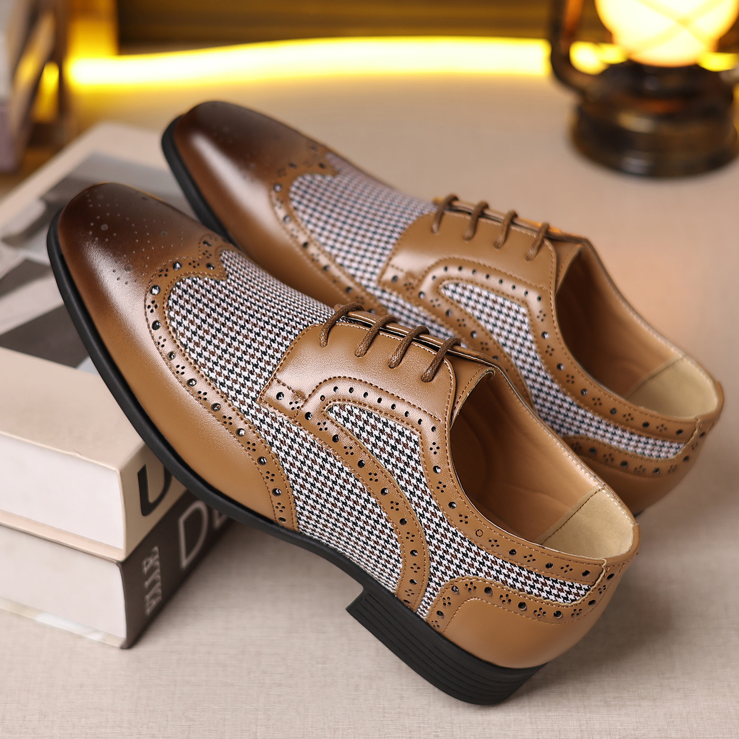Imitation Houndstooth Men's Shoes Casual Leather Shoes foto 5
