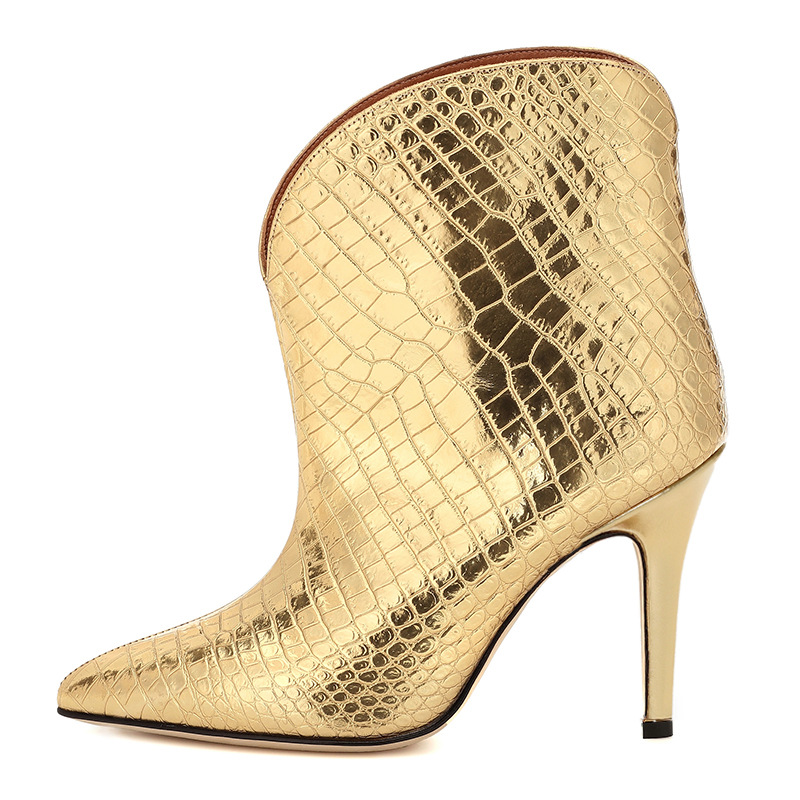 Women's Stiletto Heels With Stone-patterned Patent Leather Ankle Boots foto 4