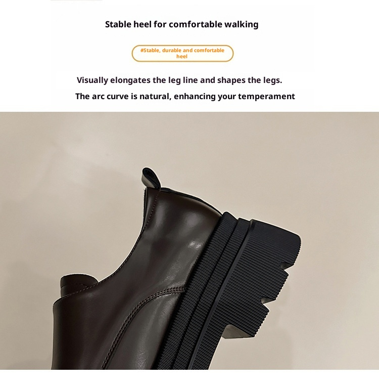 Women's Black Chunky Heel Leather Shoes British Style foto 2
