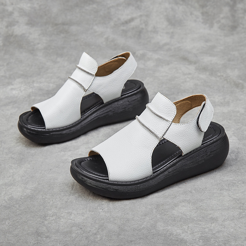 Peep Toe Casual Women's Shoes Summer Cowhide Raise The Bottom Sandals foto 4