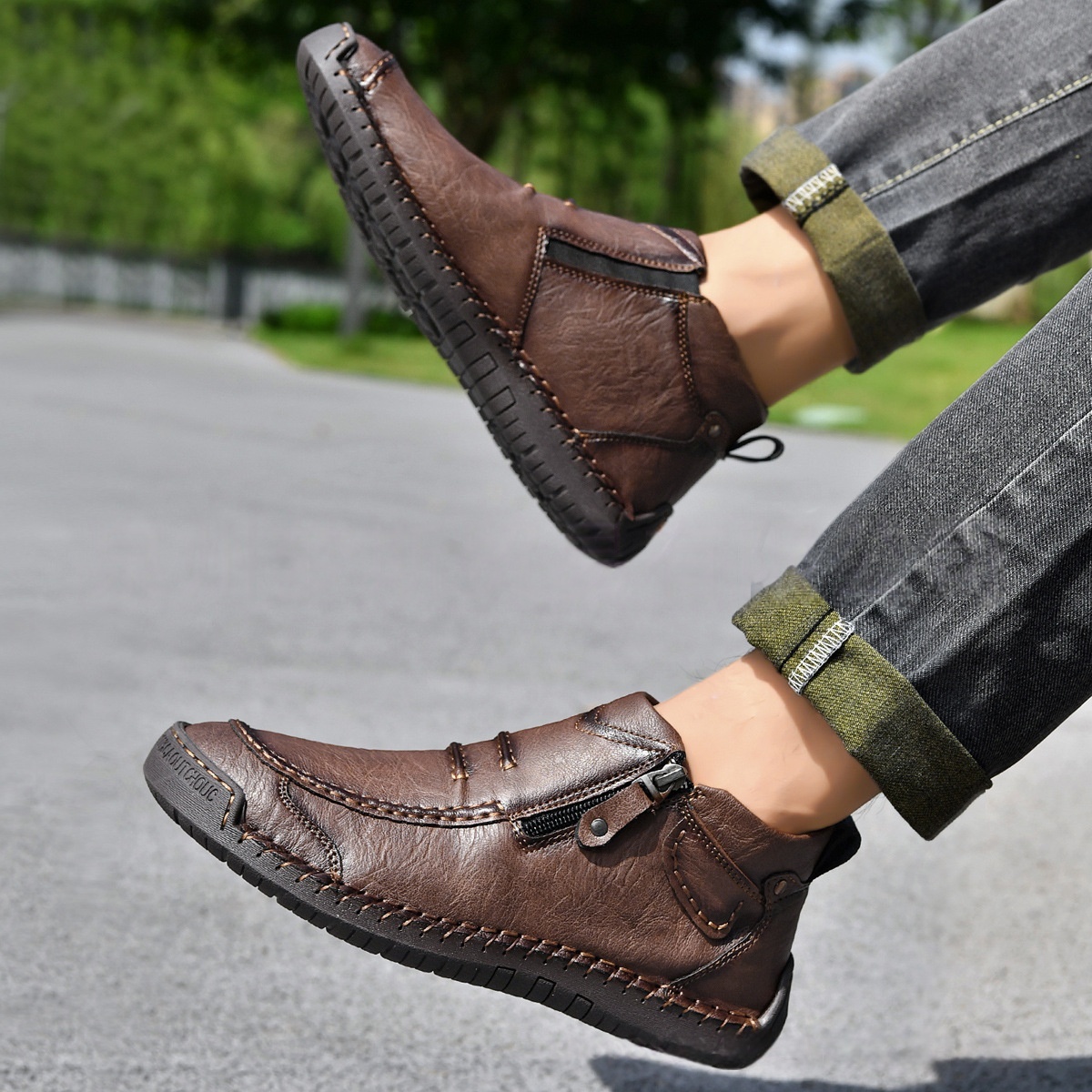 Men's Flats Ankle Boots Fashion Casual Side-zipper Boot Temperament Commuter Shoes foto 5